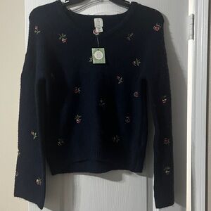 Joie Dark Blue Knit with Pink Floral Detail